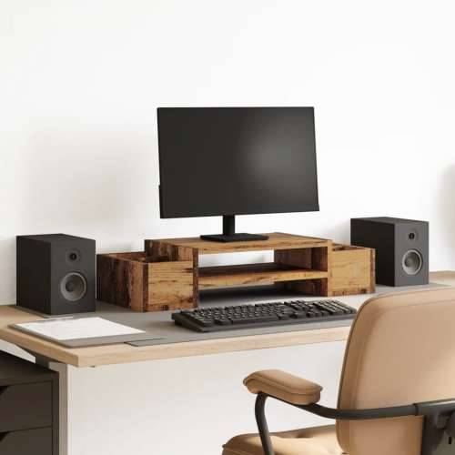 Stalak za monitor s pohranom boja drva 70 x 27 x 15 cm drveni - Staro drvo 70 x 27 x 15 cm Cijena