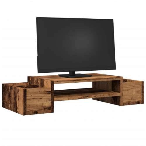 Stalak za monitor s pohranom boja drva 70 x 27 x 15 cm drveni - Staro drvo 70 x 27 x 15 cm Cijena