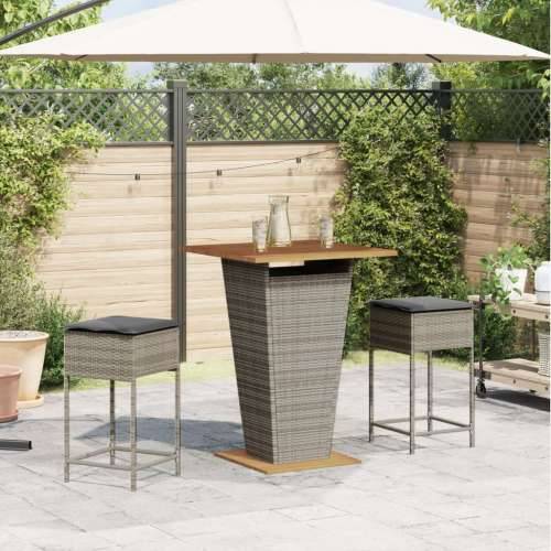 3-dijelni vrtni barski set od poliratana s jastucima sivi - Siva 80 x 80 x 110 cm 2 Cijena
