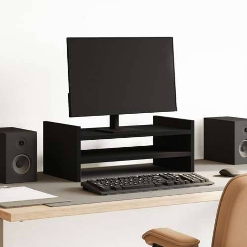 Stalak za monitor crni 50x27x20 cm od konstruiranog drva - Crna 50 x 27 x 20 cm Cijena