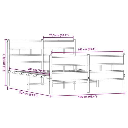 Metalni okvir kreveta bez madraca boja hrasta 160x200 cm Dimljeni hrast 160 x 200 cm s uzglavljem i podnožjem Cijena