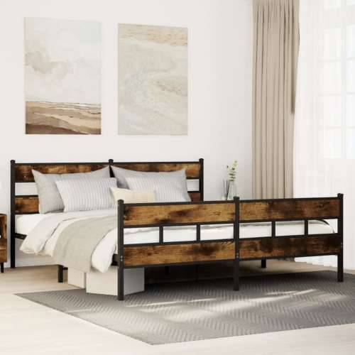 Metalni okvir kreveta bez madraca boja hrasta 183x213 cm - Dimljeni hrast 183 x 213 cm s uzglavljem i podnožjem Cijena