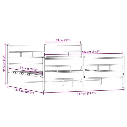 Metalni okvir kreveta bez madraca boja hrasta 183x213 cm - Dimljeni hrast 183 x 213 cm s uzglavljem i podnožjem Cijena