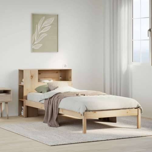 Krevet s regalom za knjige bez madraca 90x190 cm od borovine - Prirodna 90 x 190 cm Cijena