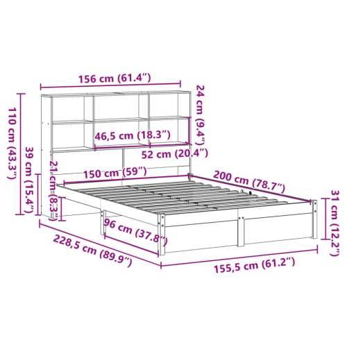 Krevet s regalom z knjige bez madraca bijeli 150x200cm borovina - Bijela 150 x 200 cm Cijena