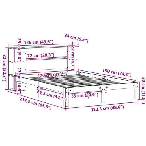 Krevet s regalom z knjige bez madraca bijeli 120x190cm borovina - Bijela 120 x 190 cm Cijena