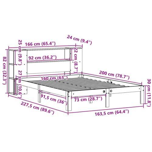 Krevet s regalom z knjige bez madraca bijeli 160x200cm borovina - Bijela 160 x 200 cm Cijena
