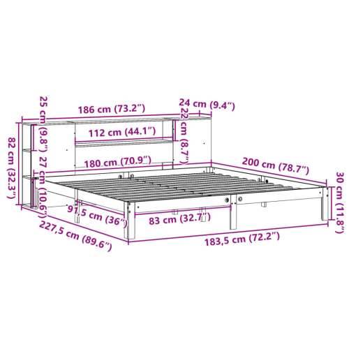 Krevet s regalom z knjige bez madraca bijeli 180x200cm borovina - Bijela 180 x 200 cm Cijena
