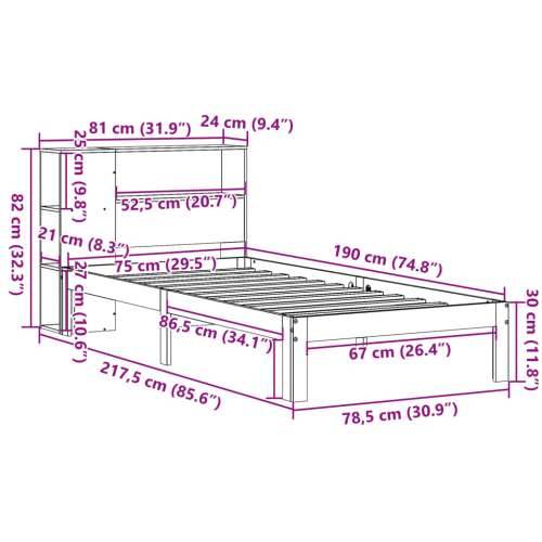 Krevet s regalom za knjige bez madraca 75x190 cm borovina Prirodna 75 x 190 cm Cijena