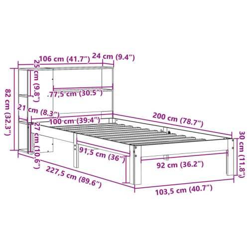 Krevet s regalom z knjige bez madraca bijeli 100x200cm borovina - Bijela 100 x 200 cm Cijena