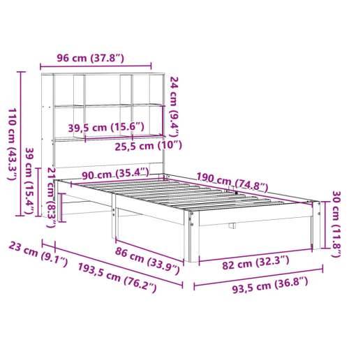 Krevet s regalom za knjige bez madraca 90x190 cm od borovine - Prirodna 90 x 190 cm Cijena