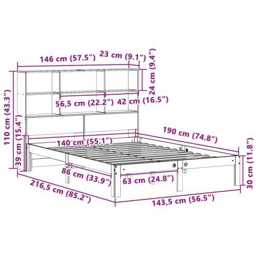 Krevet s regalom z knjige bez madraca bijeli 140x190cm borovina - Bijela 140 x 190 cm Cijena