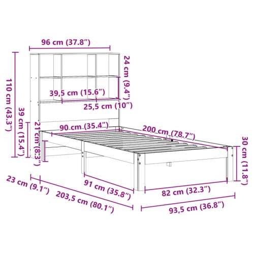 Krevet s regalom za knjige bez madraca bijeli 90x200cm borovina - Bijela 90 x 200 cm Cijena