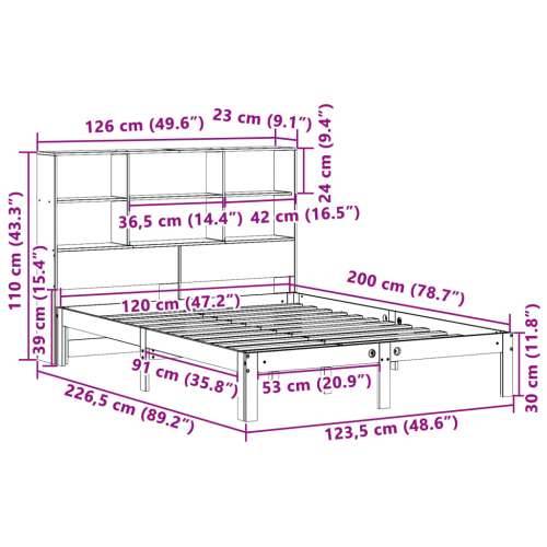 Krevet s regalom za knjige bez madraca 120x200 cm od borovine - Prirodna 120 x 200 cm Cijena