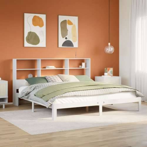 Krevet s regalom z knjige bez madraca bijeli 180x200cm borovina - Bijela 180 x 200 cm Cijena