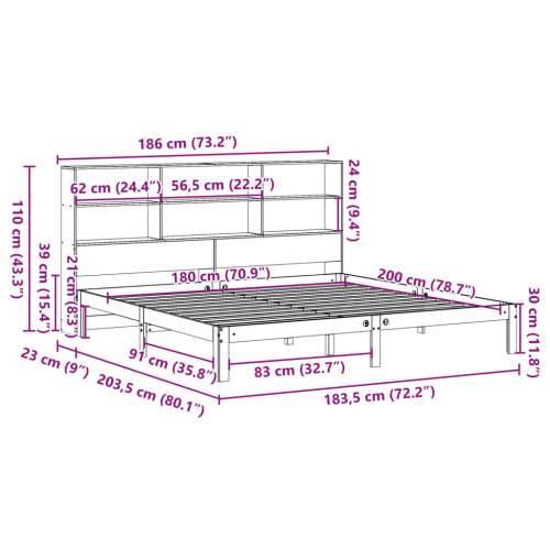 Krevet s regalom z knjige bez madraca bijeli 180x200cm borovina - Bijela 180 x 200 cm Cijena