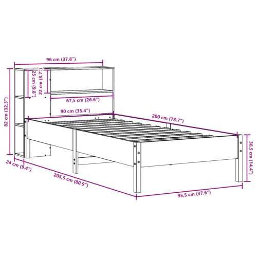 Krevet s regalom za knjige bez madraca bijeli 90x200cm borovina - Bijela 90 x 200 cm Cijena