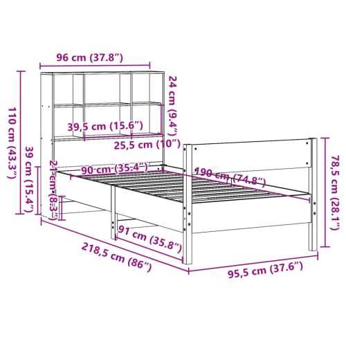 Krevet s regalom za knjige bez madraca bijeli 90x190cm borovina - Bijela 90 x 190 cm Cijena