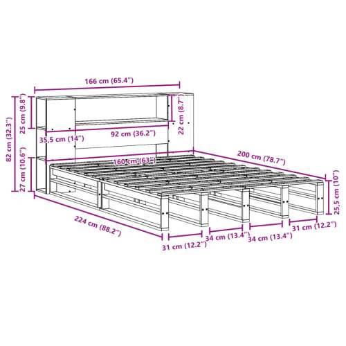 Krevet s regalom za knjige bez madraca bijeli 160x200cm od drva - Bijela 160 x 200 cm Cijena