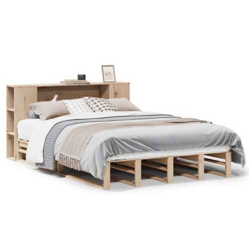 Krevet s regalom za knjige bez madraca 140x190 cm masivno drvo - Smeđa 140 x 190 cm Cijena