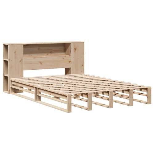 Krevet s regalom za knjige bez madraca 140x190 cm masivno drvo - Smeđa 140 x 190 cm Cijena