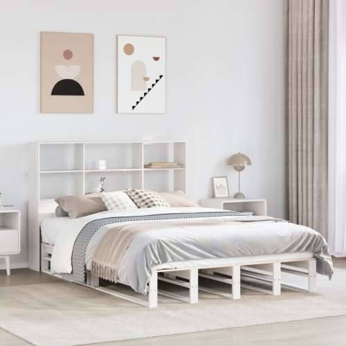 Krevet s regalom za knjige bez madraca bijeli 150x200cm od drva - Bijela 150 x 200 cm Cijena