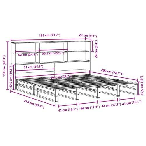 Krevet s regalom za knjige bez madraca bijeli 180x200cm od drva - Bijela 180 x 200 cm Cijena