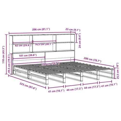 Krevet s regalom za knjige bez madraca 200x200 cm masivno drvo - Smeđa 200 x 200 cm Cijena
