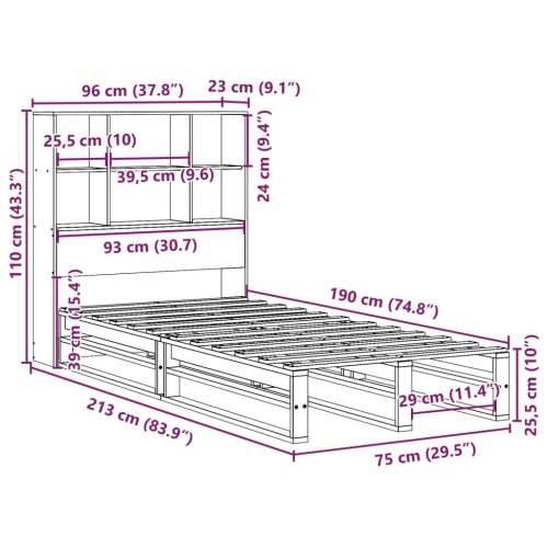 Krevet s regalom za knjige bez madraca bijeli 90x190 cm od drva - Bijela 90 x 190 cm Cijena