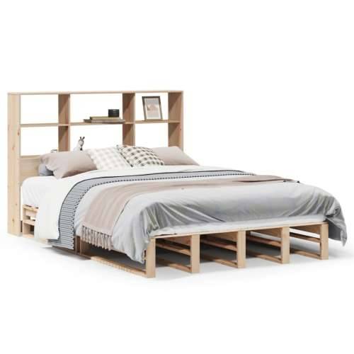 Krevet s regalom za knjige bez madraca 140x190 cm masivno drvo - Smeđa 140 x 190 cm Cijena