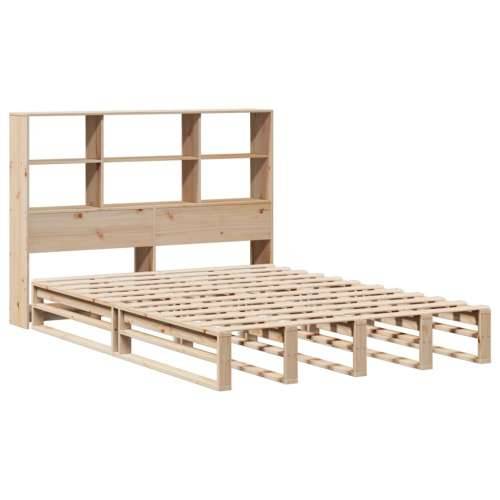 Krevet s regalom za knjige bez madraca 140x190 cm masivno drvo - Smeđa 140 x 190 cm Cijena
