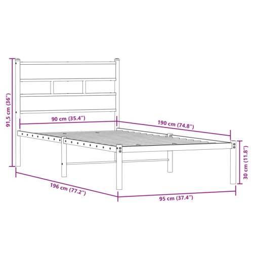 Metalni okvir kreveta bez madraca boja hrasta 90x190 cm - Dimljeni hrast 90 x 190 cm s uzglavljem Cijena