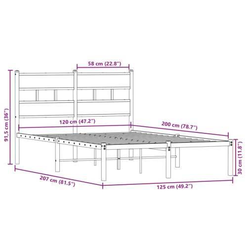 Metalni okvir kreveta bez madraca boja hrasta 120x200 cm - Dimljeni hrast 120 x 200 cm s uzglavljem Cijena