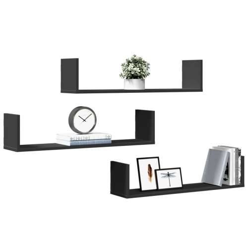 Zidne police 3 kom crne 80x18x18 cm konstruirano drvo - Crna 80 x 18 x 18 cm 1 Cijena