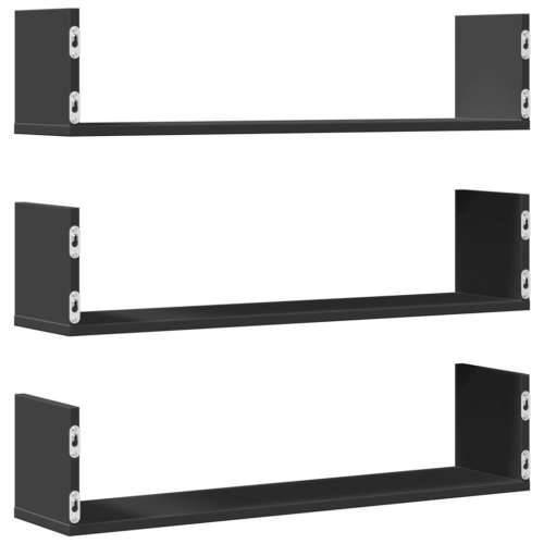 Zidne police 3 kom crne 80x18x18 cm konstruirano drvo - Crna 80 x 18 x 18 cm 1 Cijena