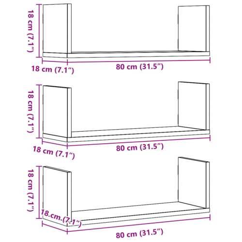Zidne police 3 kom crne 80x18x18 cm konstruirano drvo - Crna 80 x 18 x 18 cm 1 Cijena