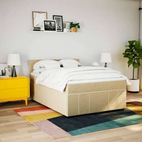 Krevet s oprugama i madracem krem 140x200 cm od tkanine - Krema 140 x 200 cm Blok s kvadratima Cijena
