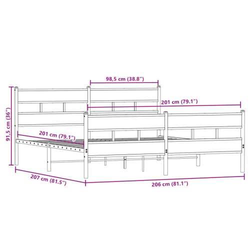 Metalni okvir kreveta bez madraca boja hrasta 200x200 cm - Dimljeni hrast 200 x 200 cm s uzglavljem i podnožjem Cijena