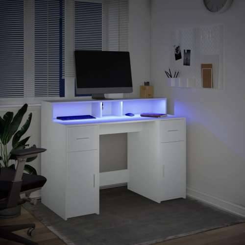 Radni stol LED bijeli 120 x 55 x 91 cm od konstruiranog drva - Bijela 120 x 55 x 91 cm Cijena