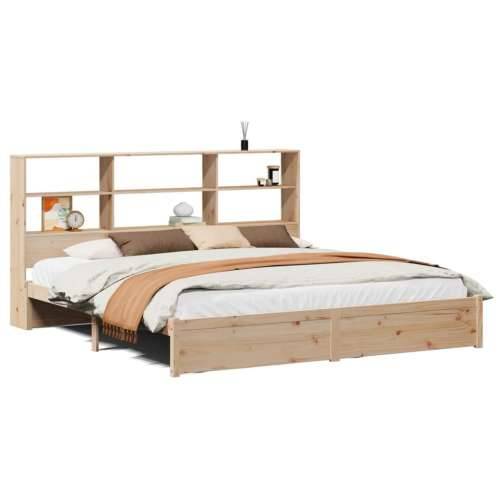 Krevet s regalom za knjige bez madraca 200 x 200 cm od borovine - Prirodna 200 x 200 cm Cijena