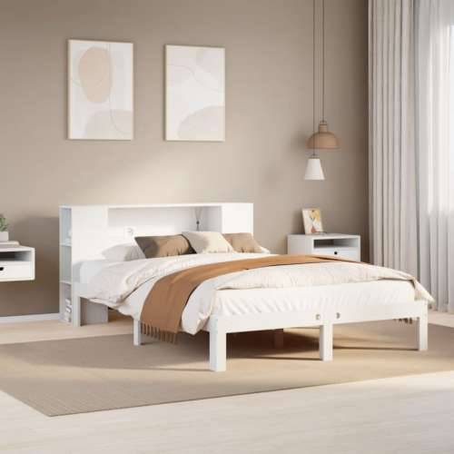 Krevet s regalom z knjige bez madraca bijeli 140x190cm borovina - Bijela 140 x 190 cm Cijena