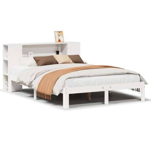 Krevet s regalom z knjige bez madraca bijeli 140x190cm borovina - Bijela 140 x 190 cm Cijena