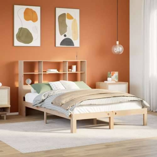 Krevet s regalom za knjige bez madraca 135x190 cm od borovine - Prirodna 135 x 190 cm Cijena