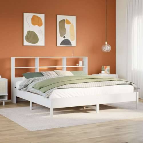 Krevet s regalom z knjige bez madraca bijeli 180x200cm borovina - Bijela 180 x 200 cm Cijena