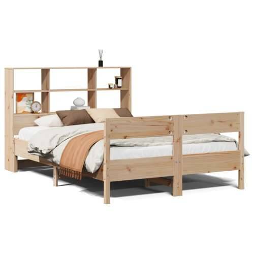 Krevet s regalom za knjige bez madraca 140x190 cm od borovine - Prirodna 140 x 190 cm Cijena