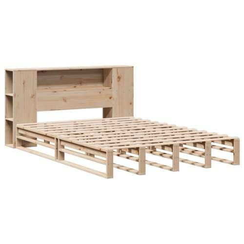 Krevet s regalom za knjige bez madraca 135x190 cm masivno drvo - Smeđa 135 x 190 cm Cijena