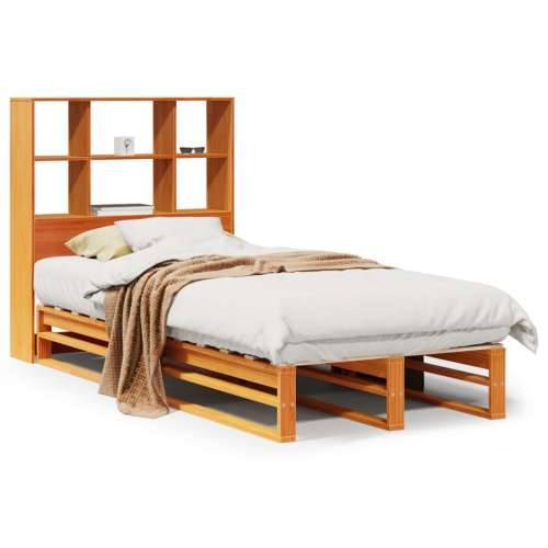Krevet s regalom za knjige bez madraca 75 x 190 cm masivno drvo - Voštano smeđa 75 x 190 cm Cijena