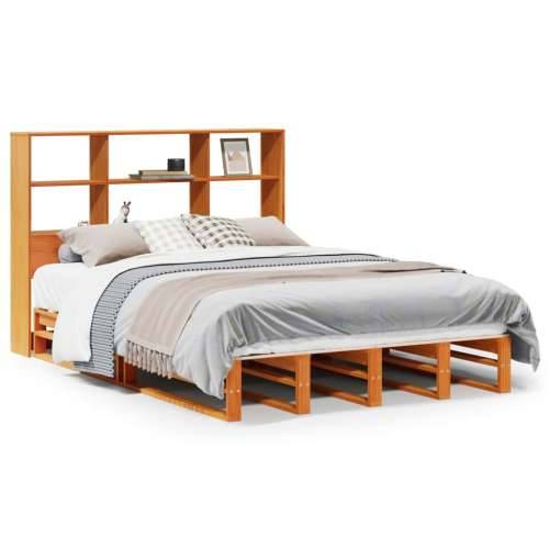 Krevet s regalom za knjige bez madraca 140x190 cm masivno drvo - Voštano smeđa 140 x 190 cm Cijena