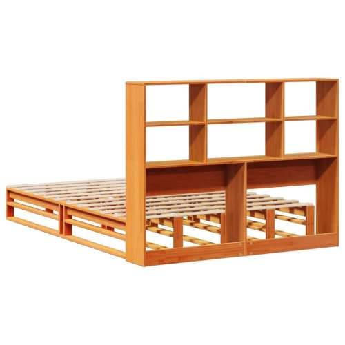 Krevet s regalom za knjige bez madraca 140x190 cm masivno drvo - Voštano smeđa 140 x 190 cm Cijena