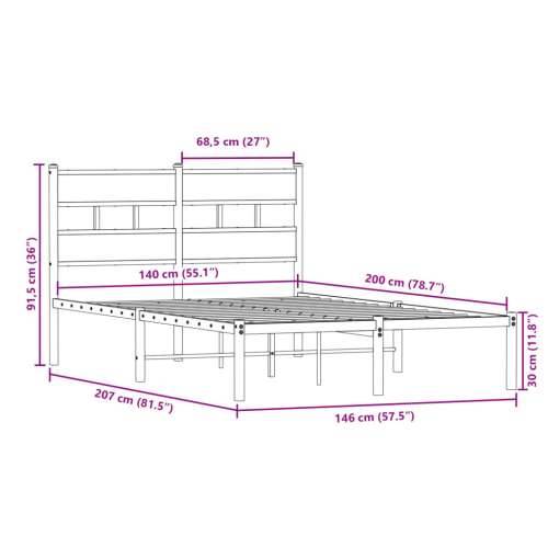 Metalni okvir kreveta bez madraca boja hrasta 140x200 cm - Dimljeni hrast 140 x 200 cm s uzglavljem Cijena